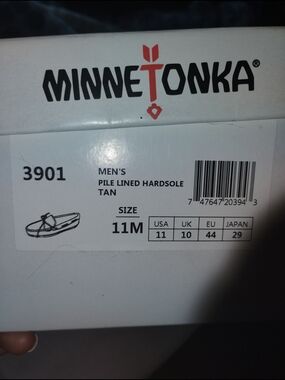 Minnetonka Men's Moccasins in Tan with Red Logo